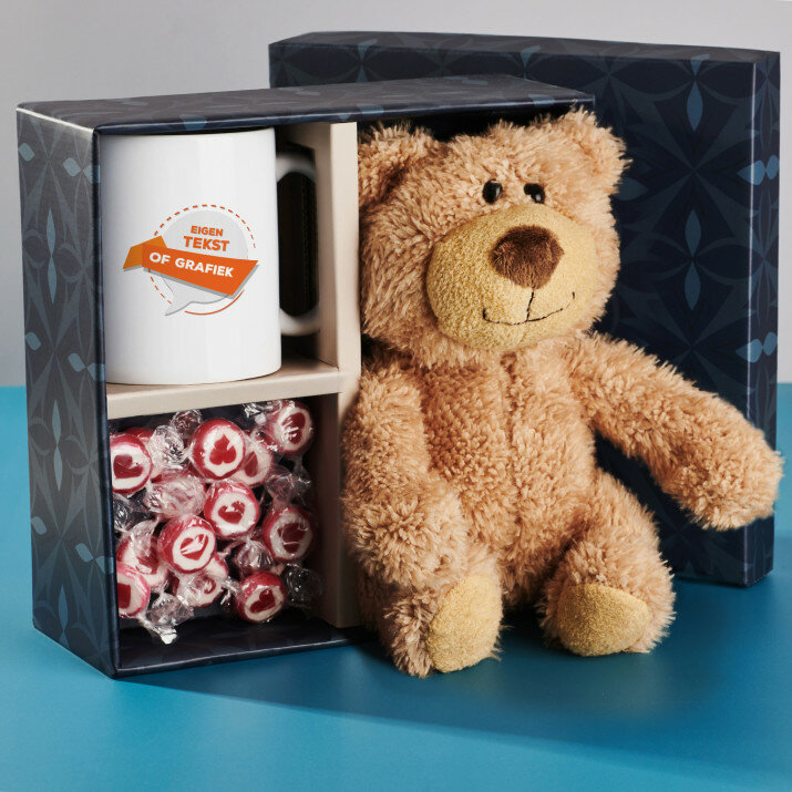 Cadeauset met eigen project mok en teddybeer