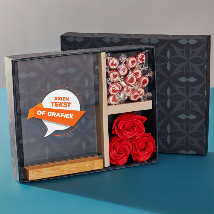 Cadeauset eigen project met afdruk op glas en snoepjes
