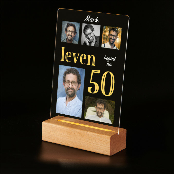 Leven begint zich na 50 - Afdruk op acrylglas met LED- standaard