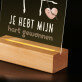 Je hebt mijn hart gewonnen - Afdruk op acrylglas met LED- standaard