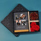 Cadeauset met voor de valentijn afdruk op glas en chocolade
